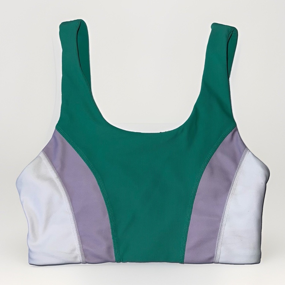 WILO Active Ribbed Color Block Sports Bra XS Green Ribbed Activewear Yoga Sporty